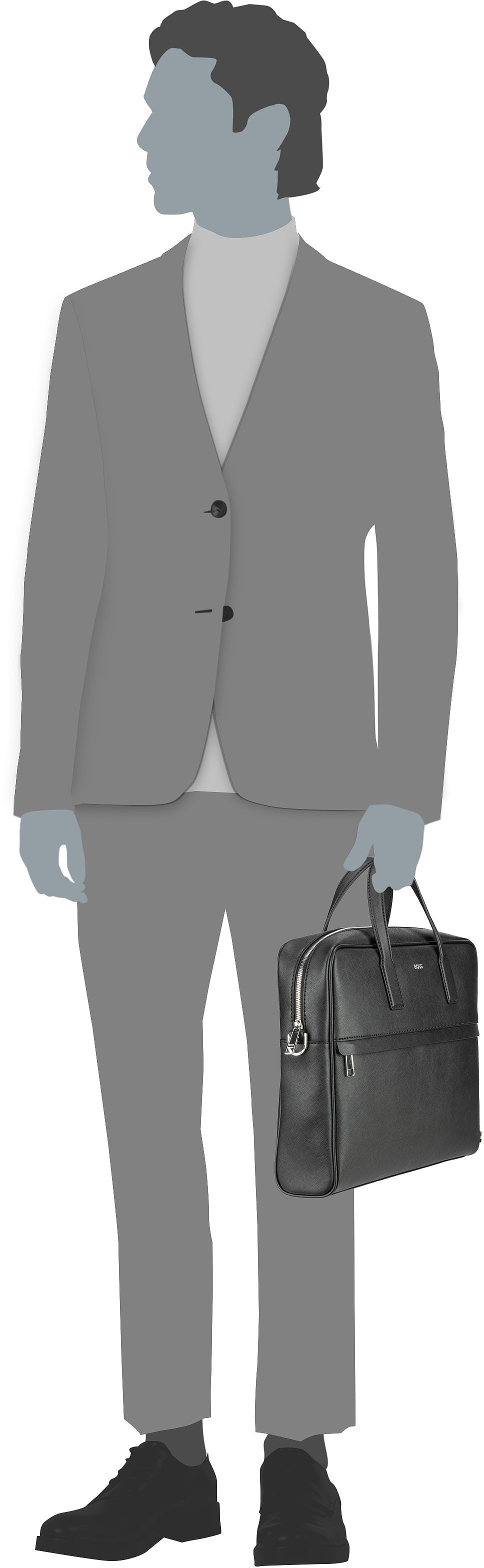 BOSS Zair Small Document Case Black Briefcase – Silhouette View