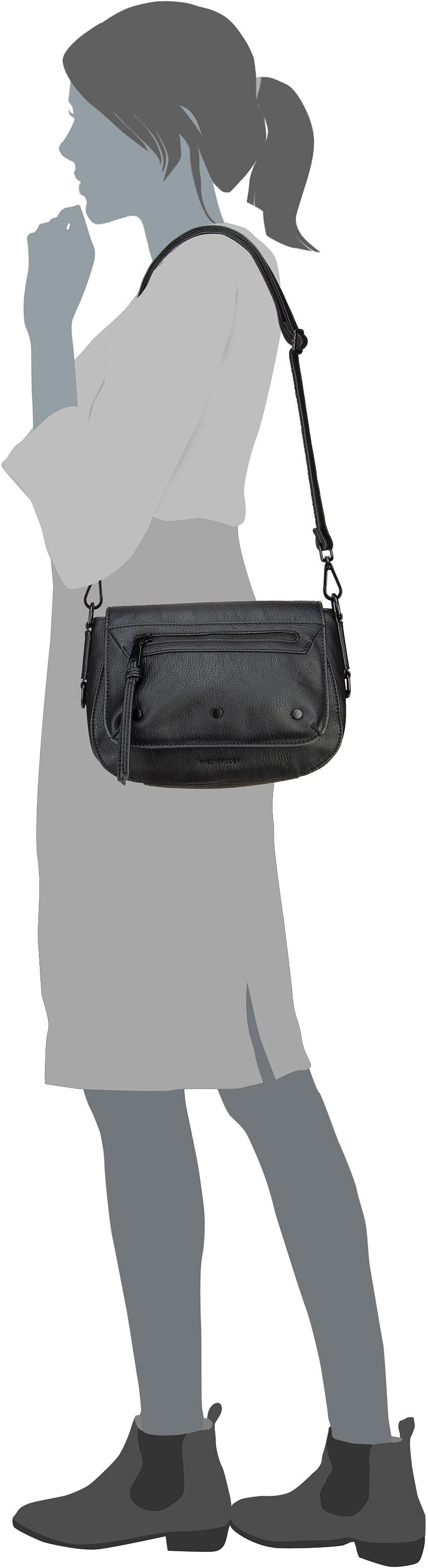 Fredsbruder Deep Dark 275-3756 Black/Black Crossbody Bag – Silhouette View
