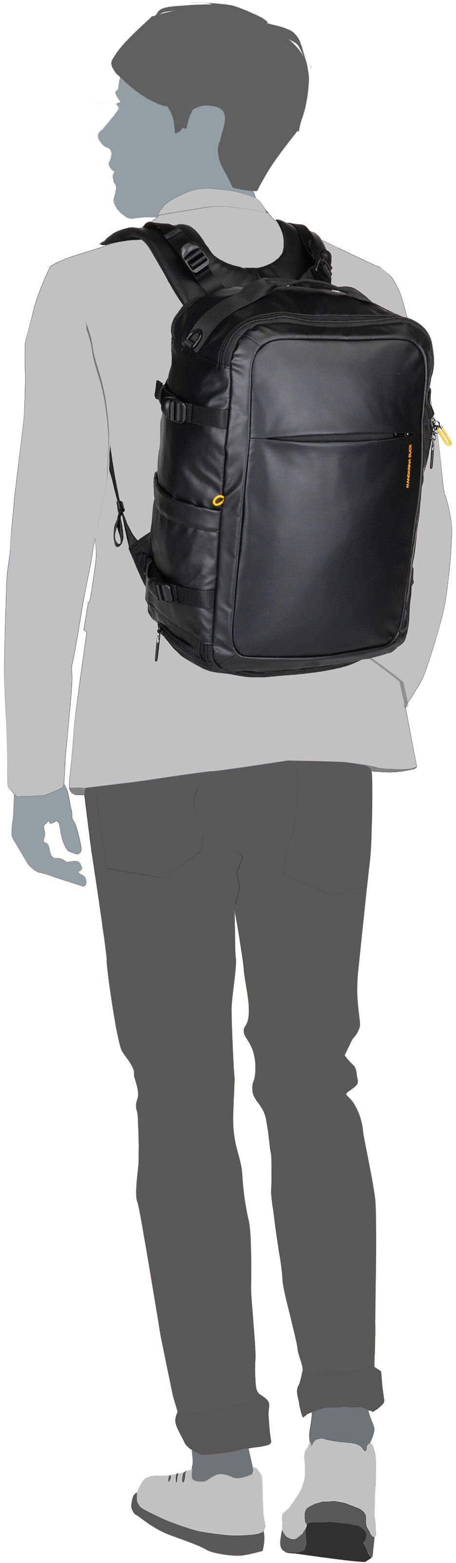 Mandarina Duck Eco Coated OST06 Black Reisrugzak – Silhouetweergave