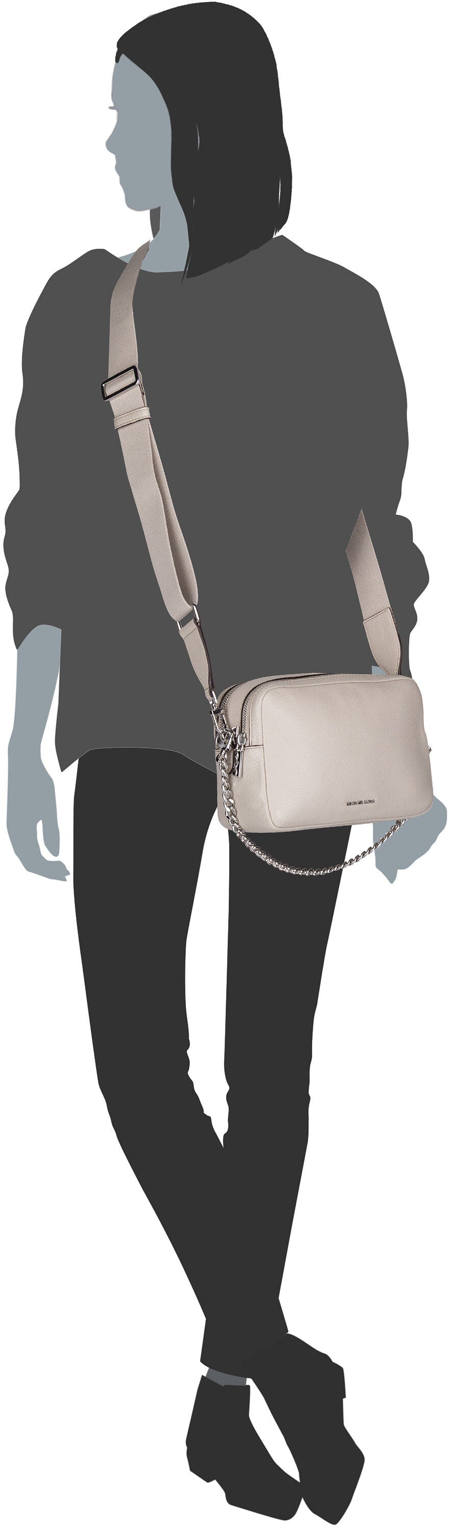 Michael Kors Bryant Medium Double Zip Chain Camera Pebble Luggage Schoudertas – Silhouetweergave