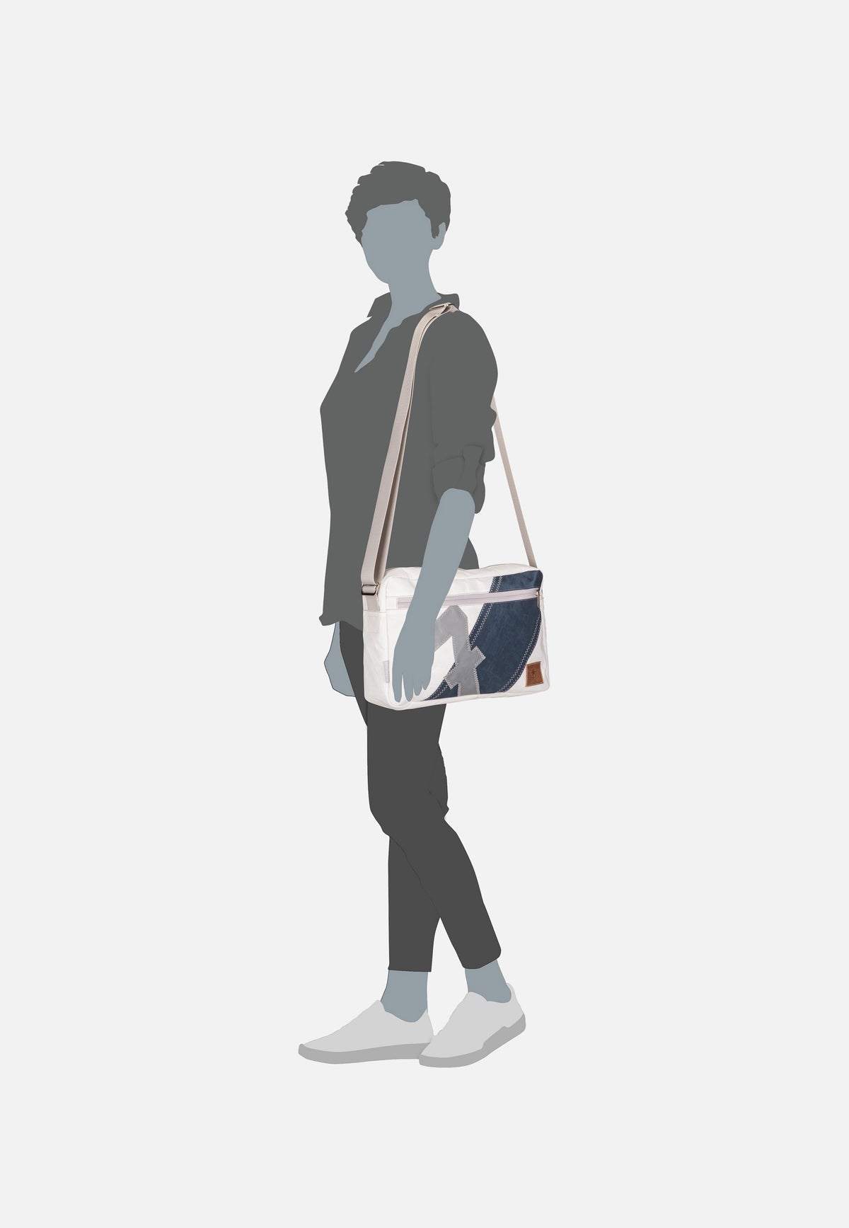 360Grad Fender L Weiß/Streifen Blau/Zahl Grau Crossbody Bag