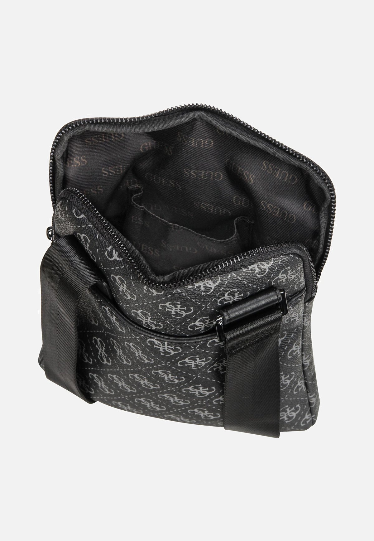 Guess Milano Eco Grain Double Flat Dark Black Bolso bandolera
