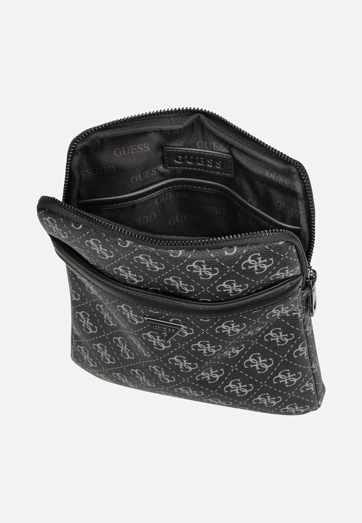 Guess Milano Eco Grain Double Flat Dark Black Bolso bandolera