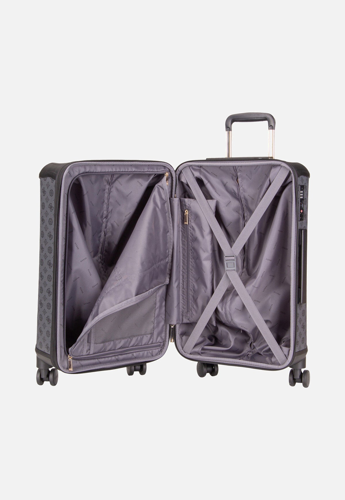 Guess Wilder 22 in 8-Wheeler Logo Charcoal Suitcase
