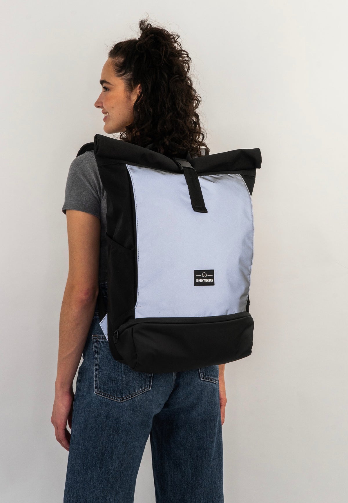 Johnny Urban Allen Large Black Reflective Sac à dos à enroulement