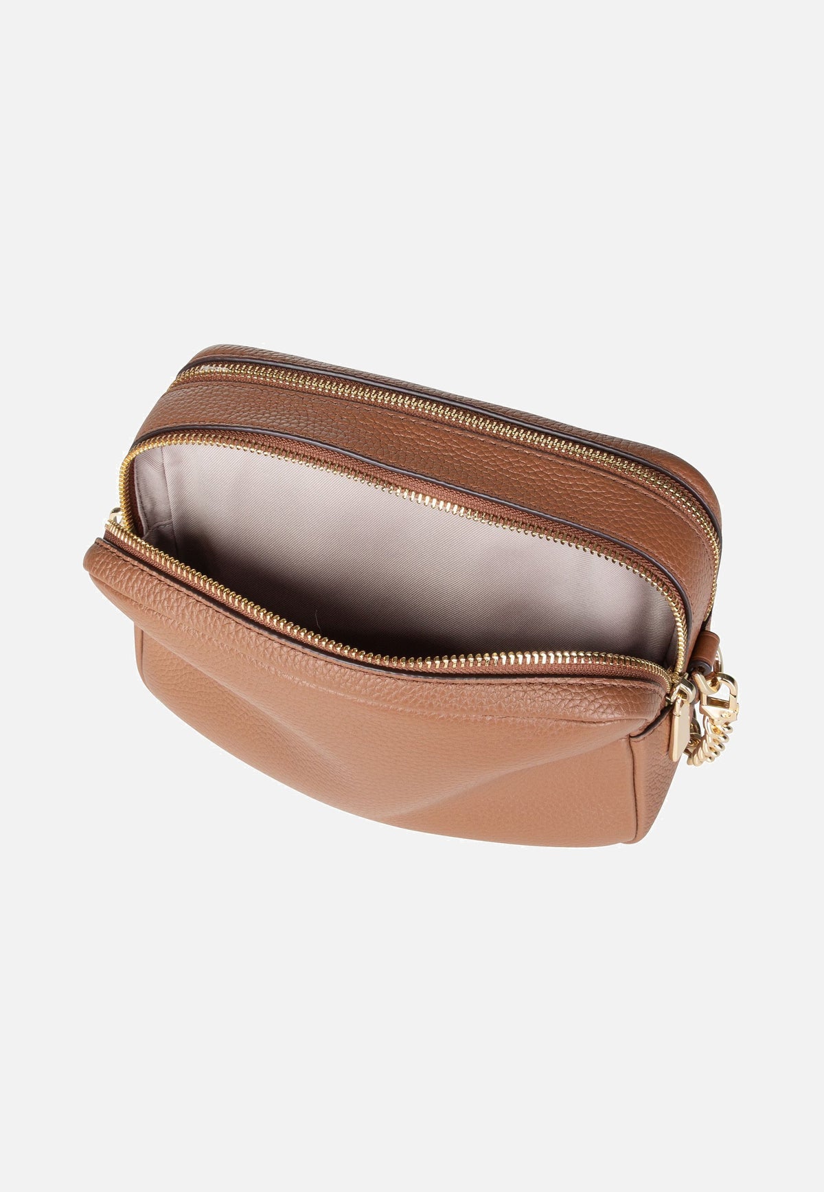 Michael Kors Bryant Medium Double Zip Chain Camera Pebble Luggage Crossbody Bag
