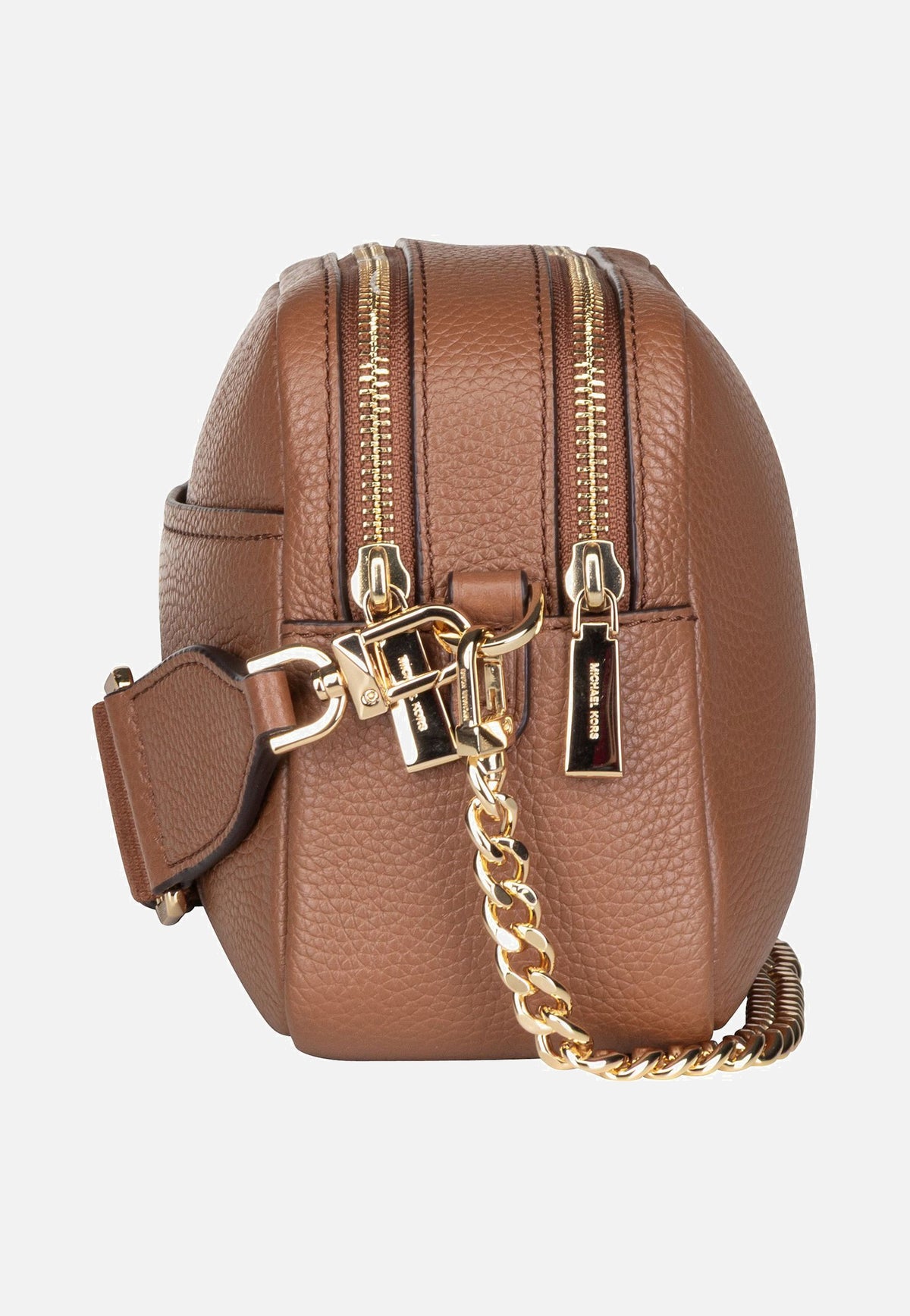 Michael Kors Bryant Medium Double Zip Chain Camera Pebble Luggage Crossbody Bag