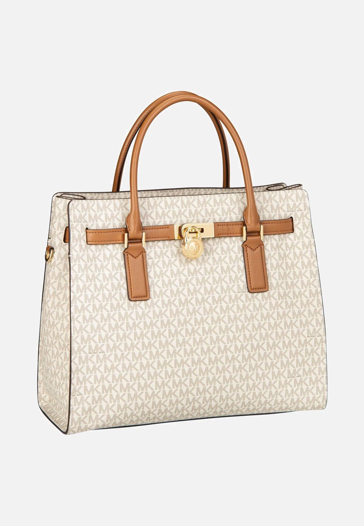 Michael Kors Hamilton LG Satchel MK SIG Vanilla/Acorn Cartera