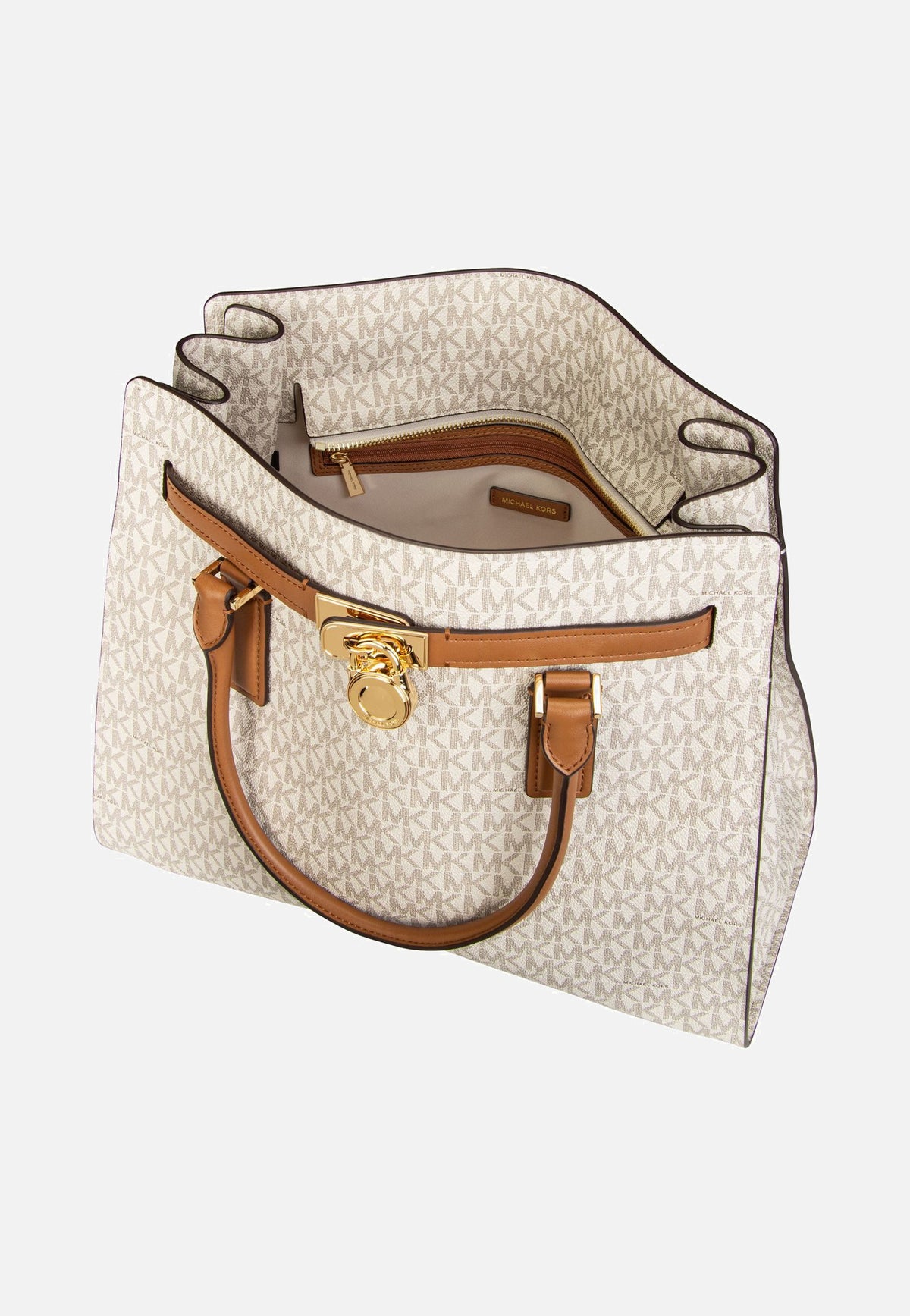 Michael Kors Hamilton LG Satchel MK SIG Vanilla/Acorn Cartera
