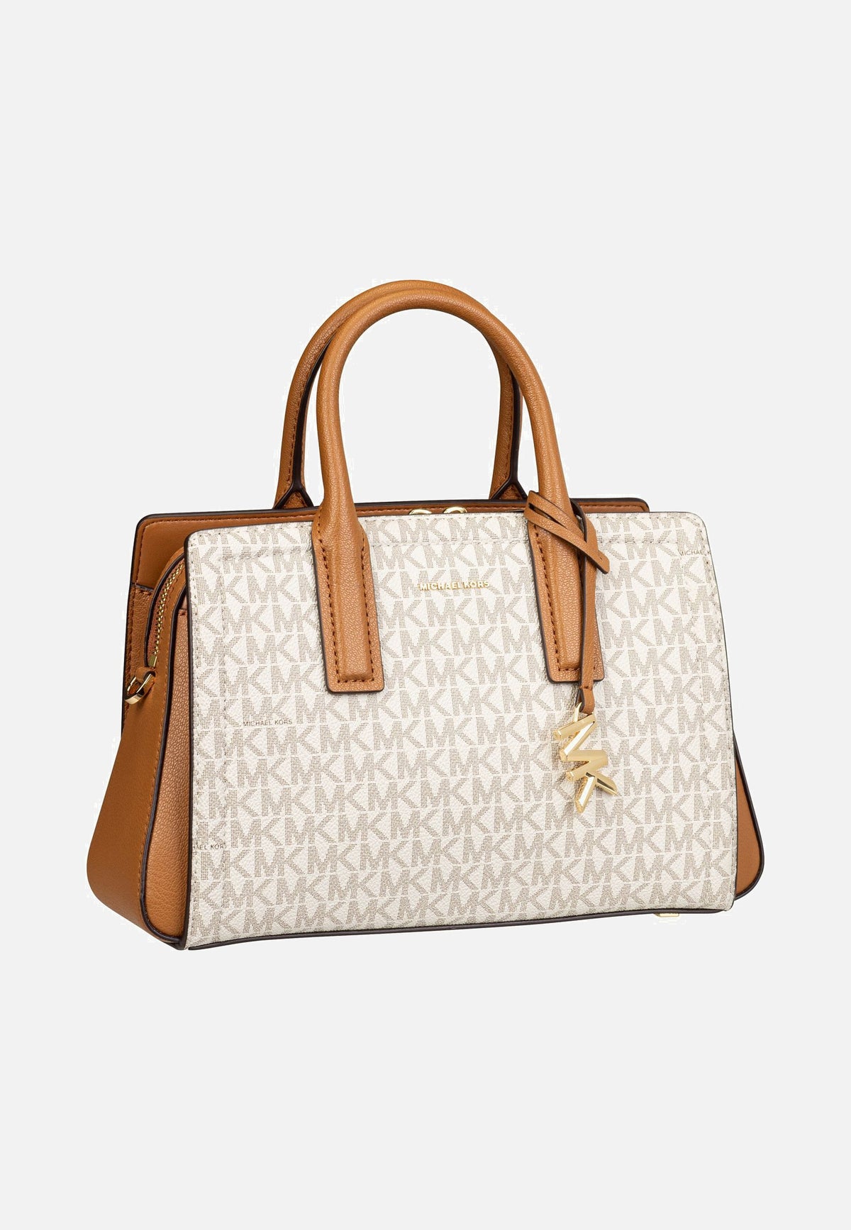 Michael Kors Laila SM Satchel MK SIG Vanilla/Acorn Handvat tas