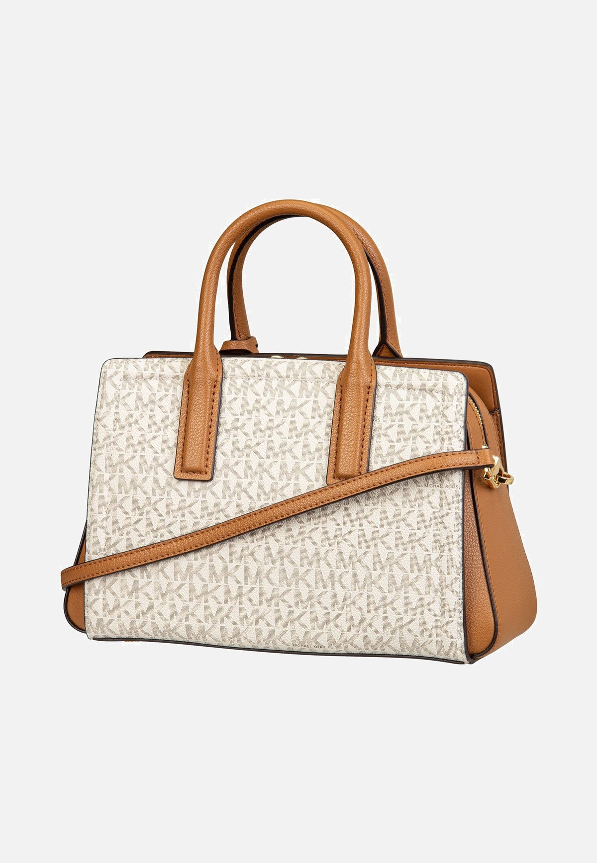 Michael Kors Laila SM Satchel MK SIG Vanilla/Acorn Handvat tas