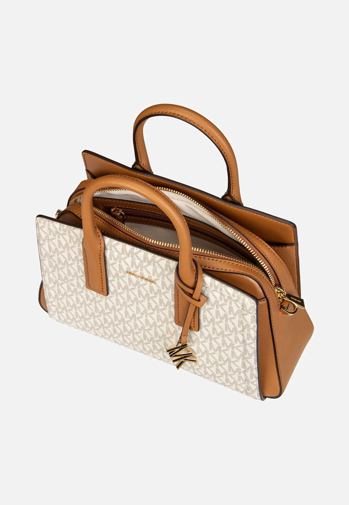 Michael Kors Laila SM Satchel MK SIG Vanilla/Acorn Handvat tas