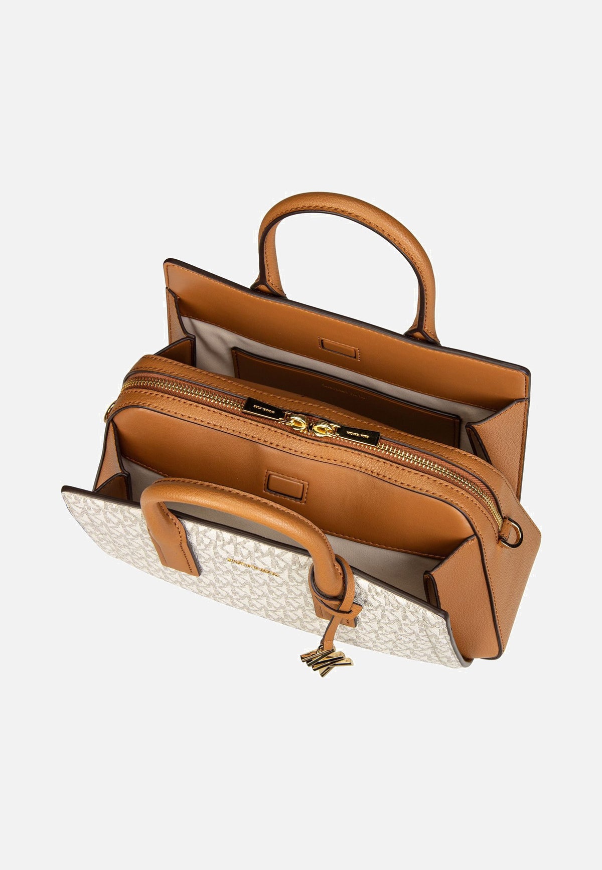 Michael Kors Laila SM Satchel MK SIG Vanilla/Acorn Handvat tas