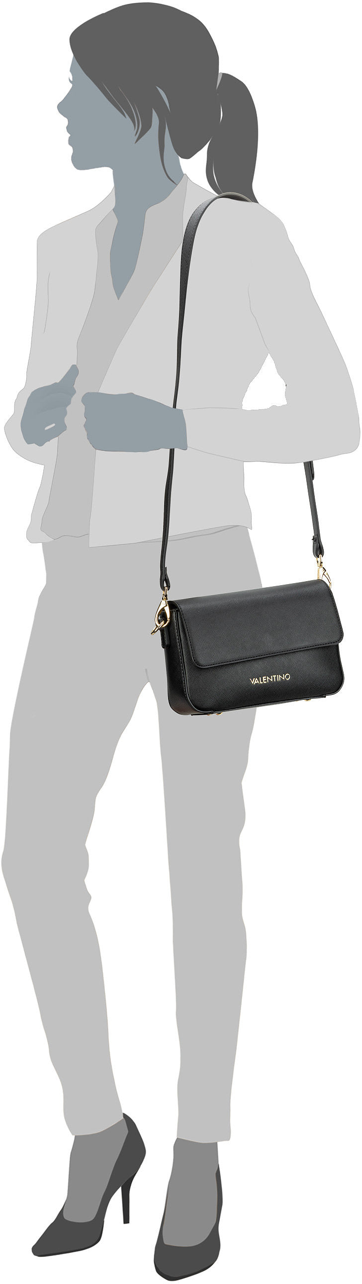 Valentino Zero RE Flap Bag 303 Nero Schoudertas – Silhouetweergave