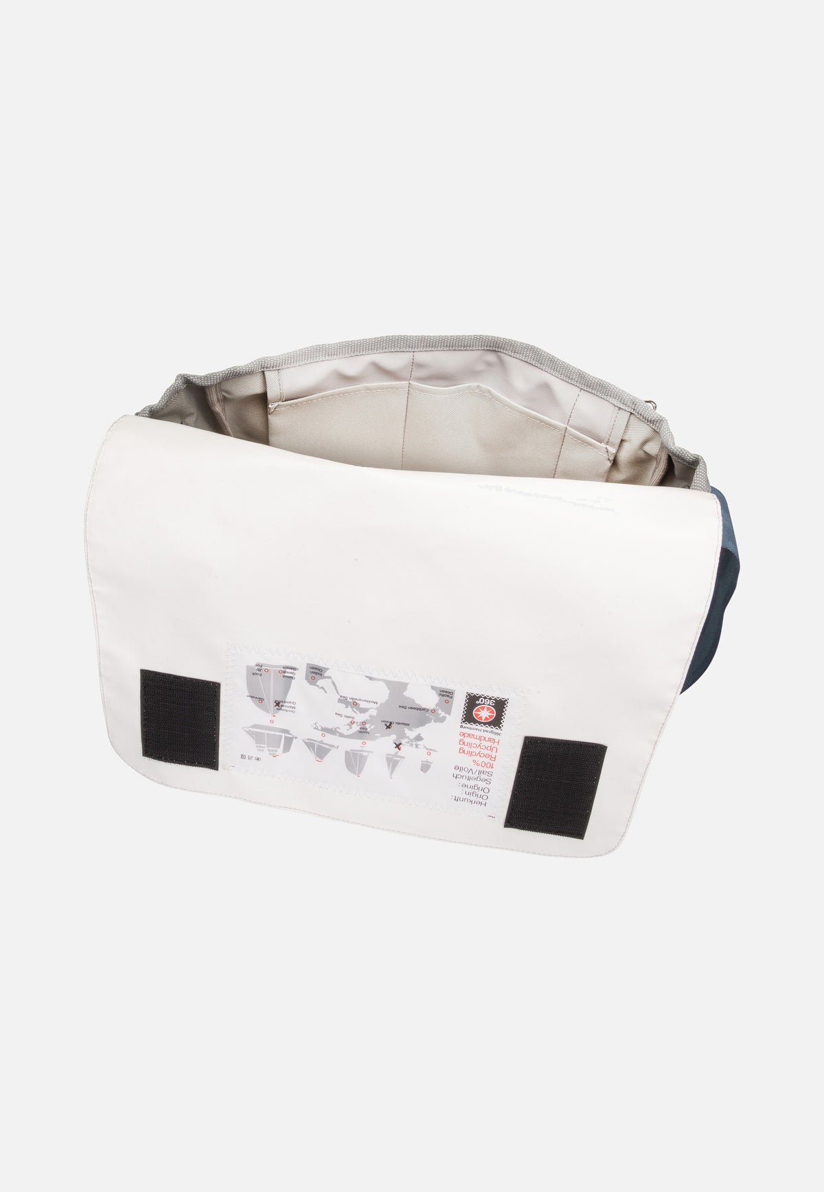 360Grad Barkasse Mini Weiß/Streifen Blau/Zahl Grau Messenger Bag
