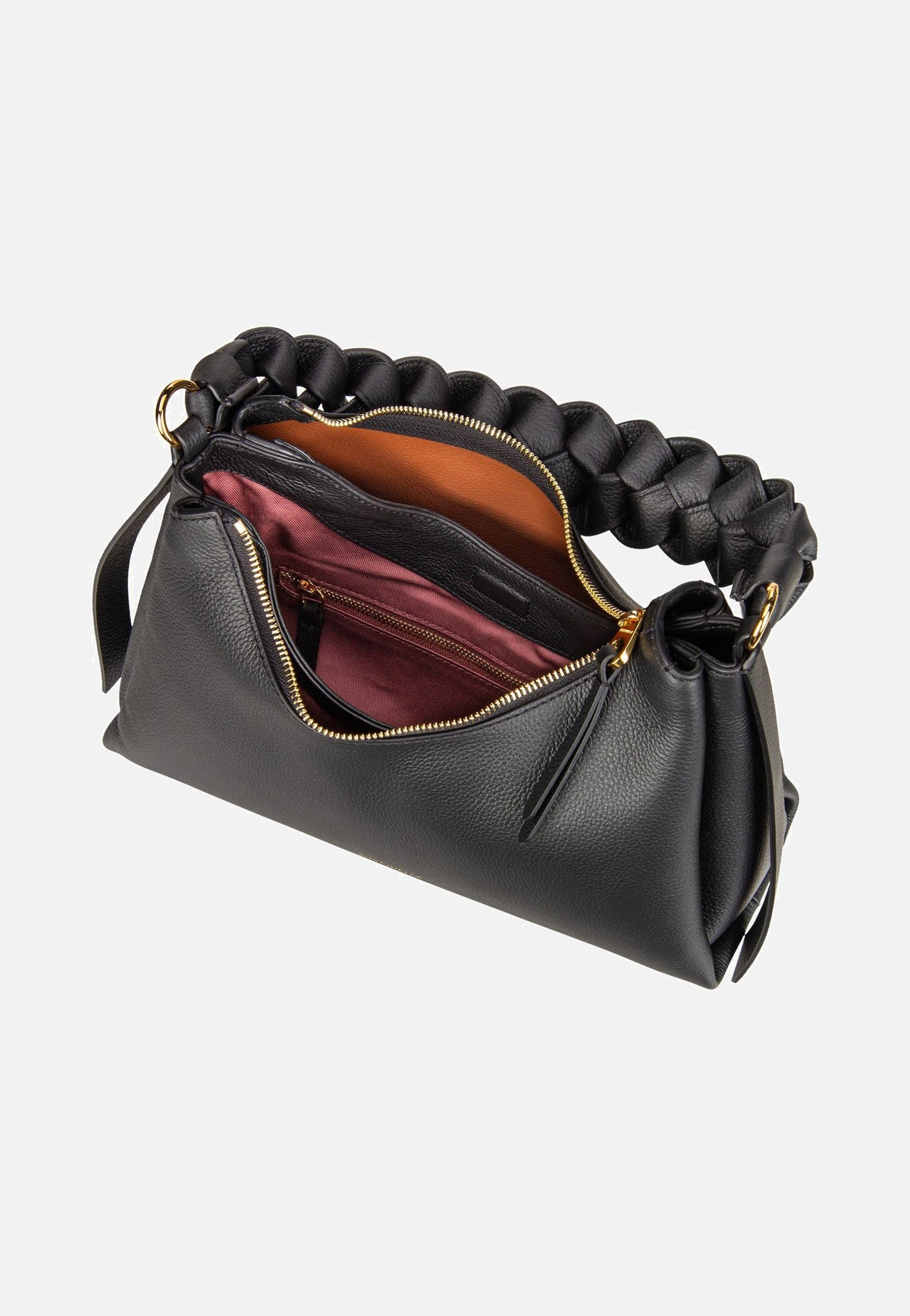 Coccinelle Boheme Grana Double 1303 Noir/Cognac Shoulder Bag