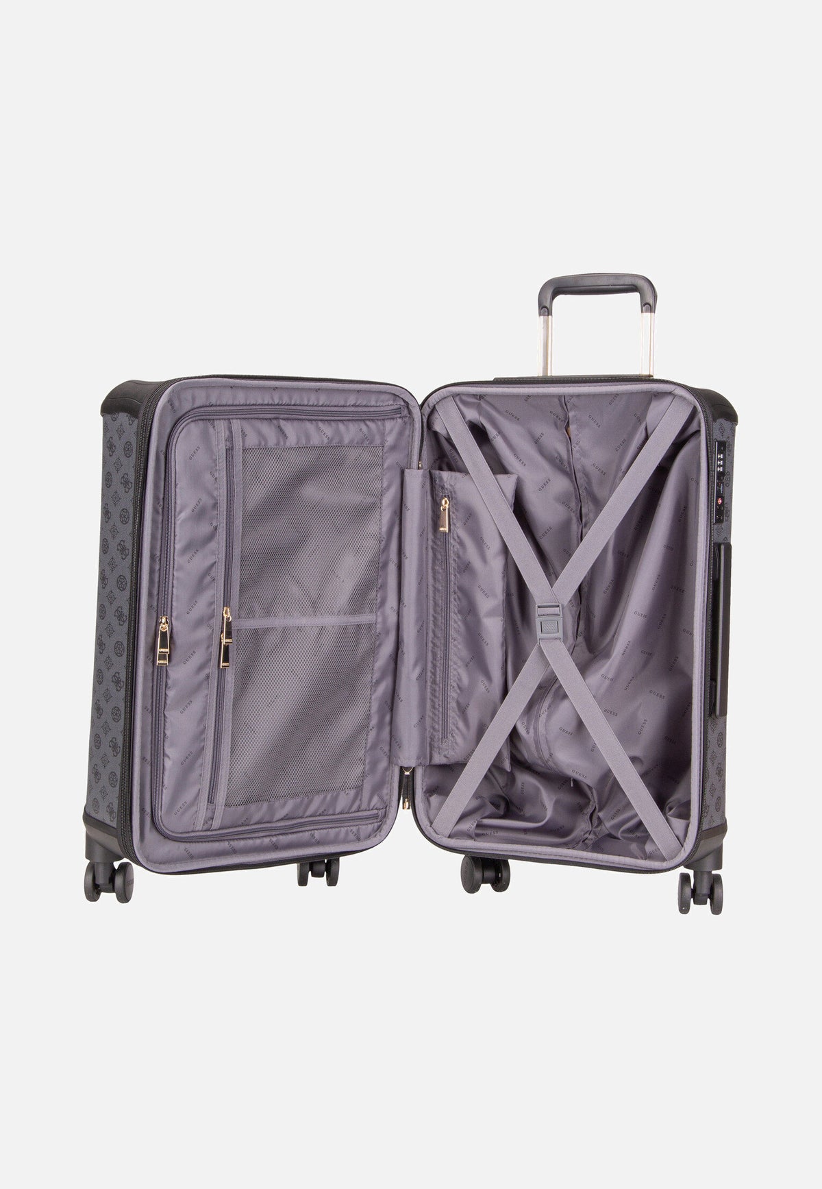 Guess Wilder 22 in 8-Wheeler Logo Charcoal Suitcase