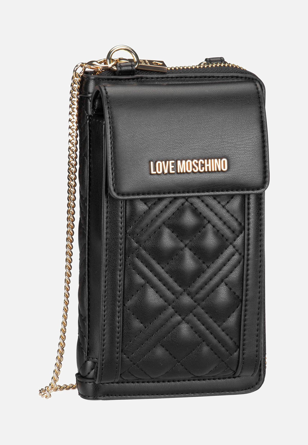 Love Moschino SLG Quilted 5682 Black Galvanica Oro Phone Pouch