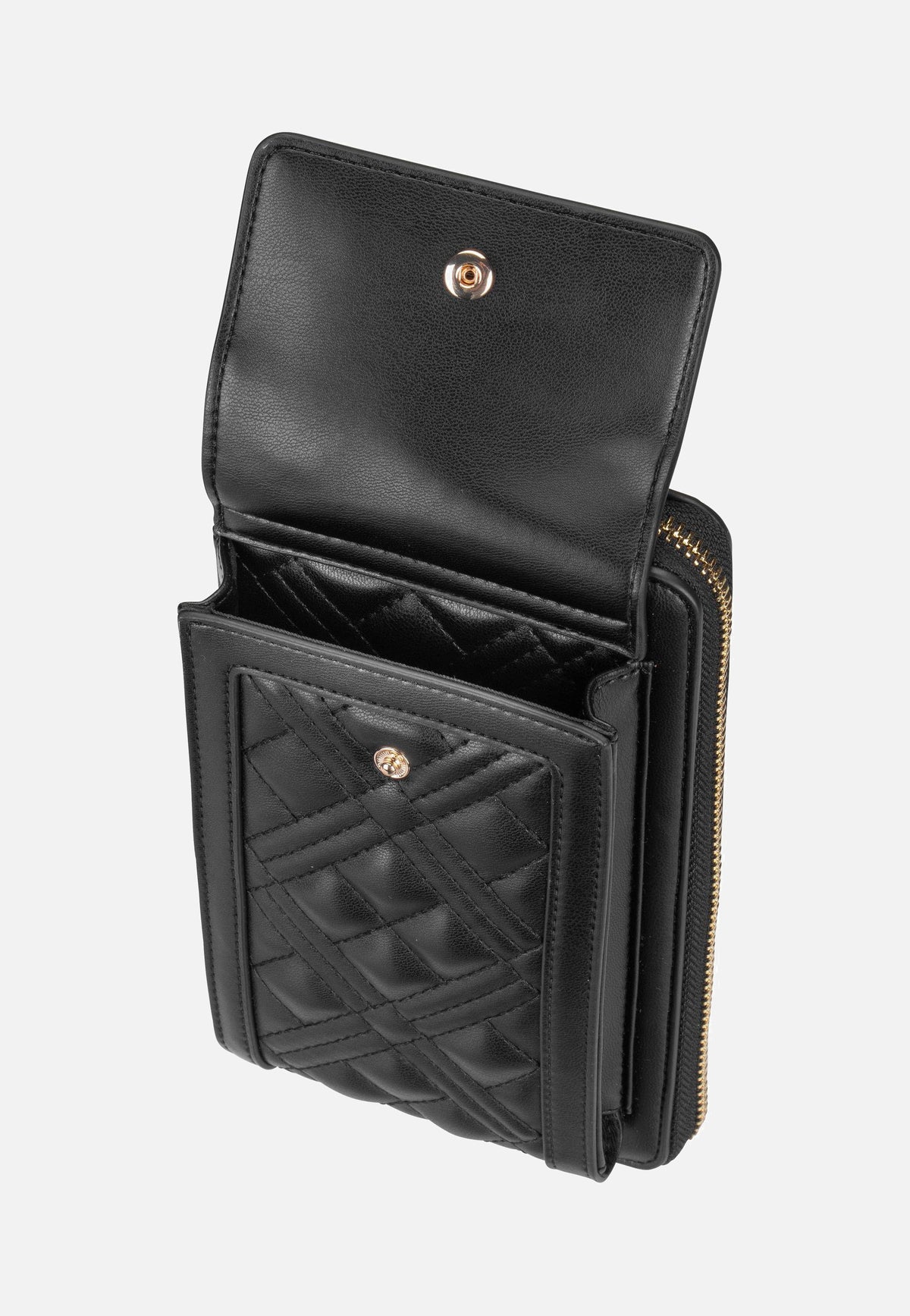 Love Moschino SLG Quilted 5682 Black Galvanica Oro Phone Pouch