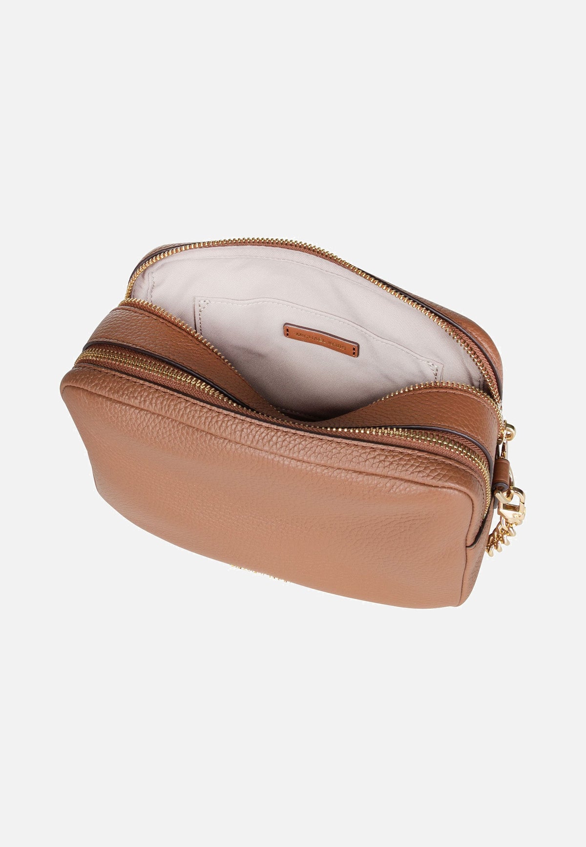 Michael Kors Bryant Medium Double Zip Chain Camera Pebble Luggage Crossbody Bag