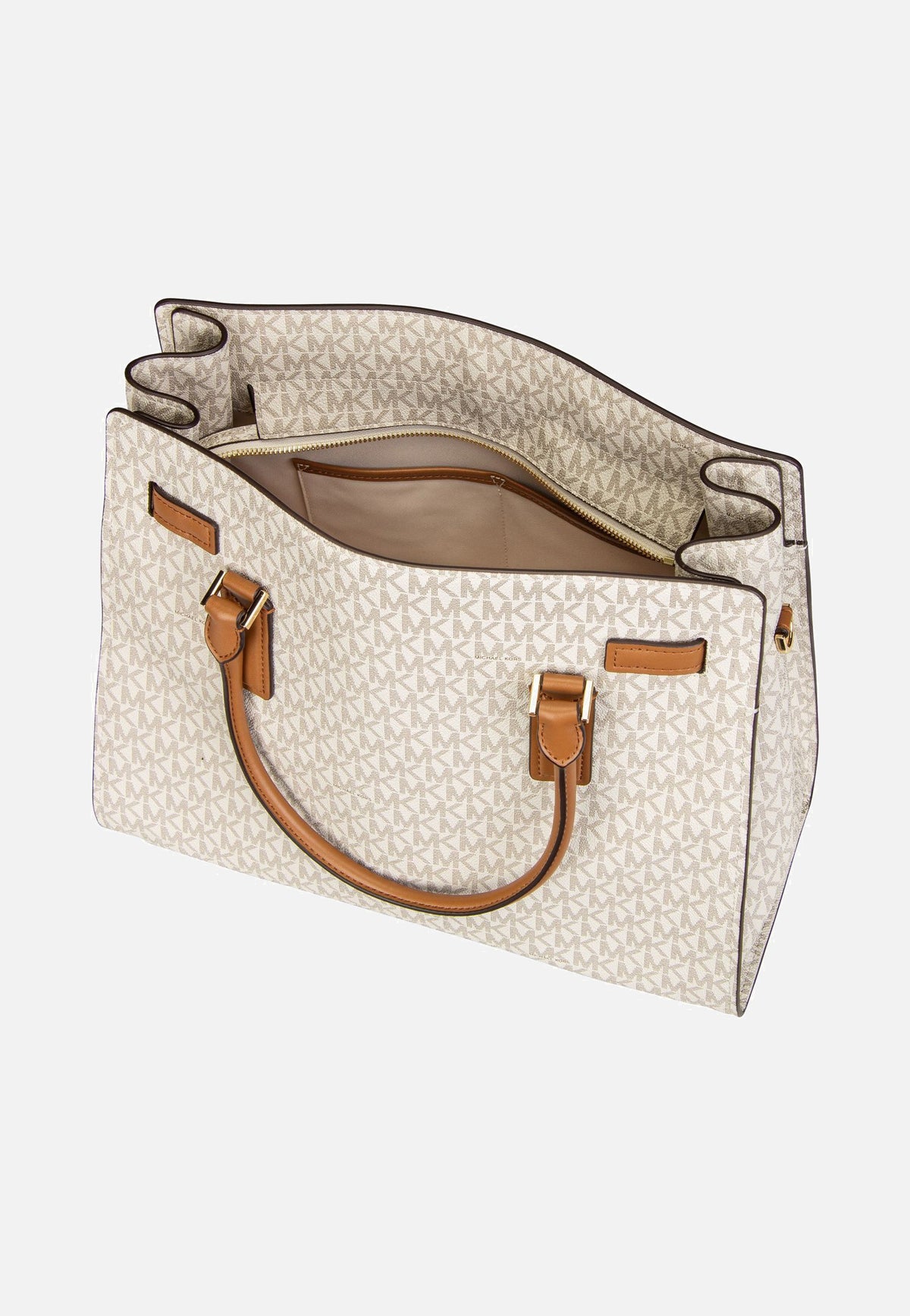 Michael Kors Hamilton LG Satchel MK SIG Vanilla/Acorn Cartera