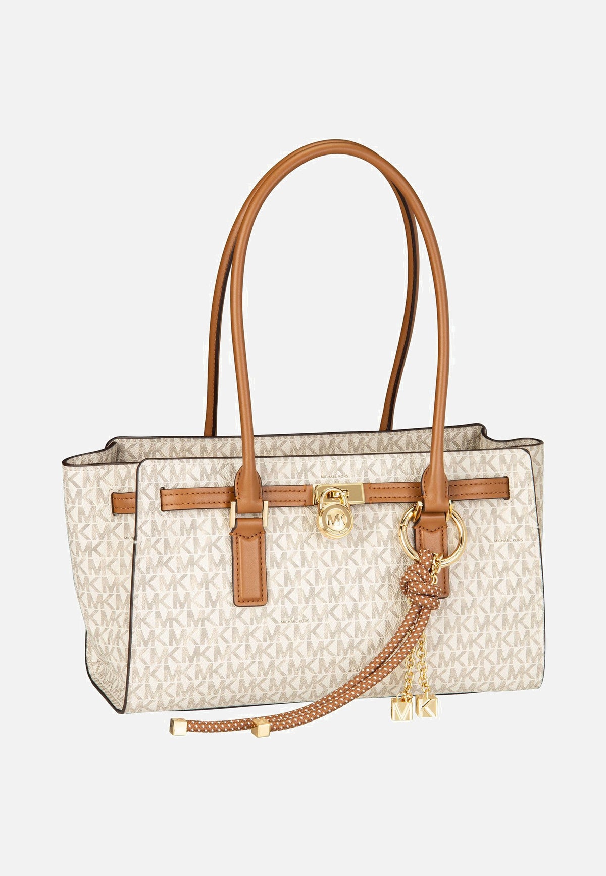 Michael Kors Hamilton SM EW Shoulder Tote MK SIG Vanilla/Acorn Borsa a tracolla